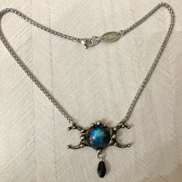 Natural labradorite gemstone triple moon goddess charm boho goth necklace . - Picture 7 of 12